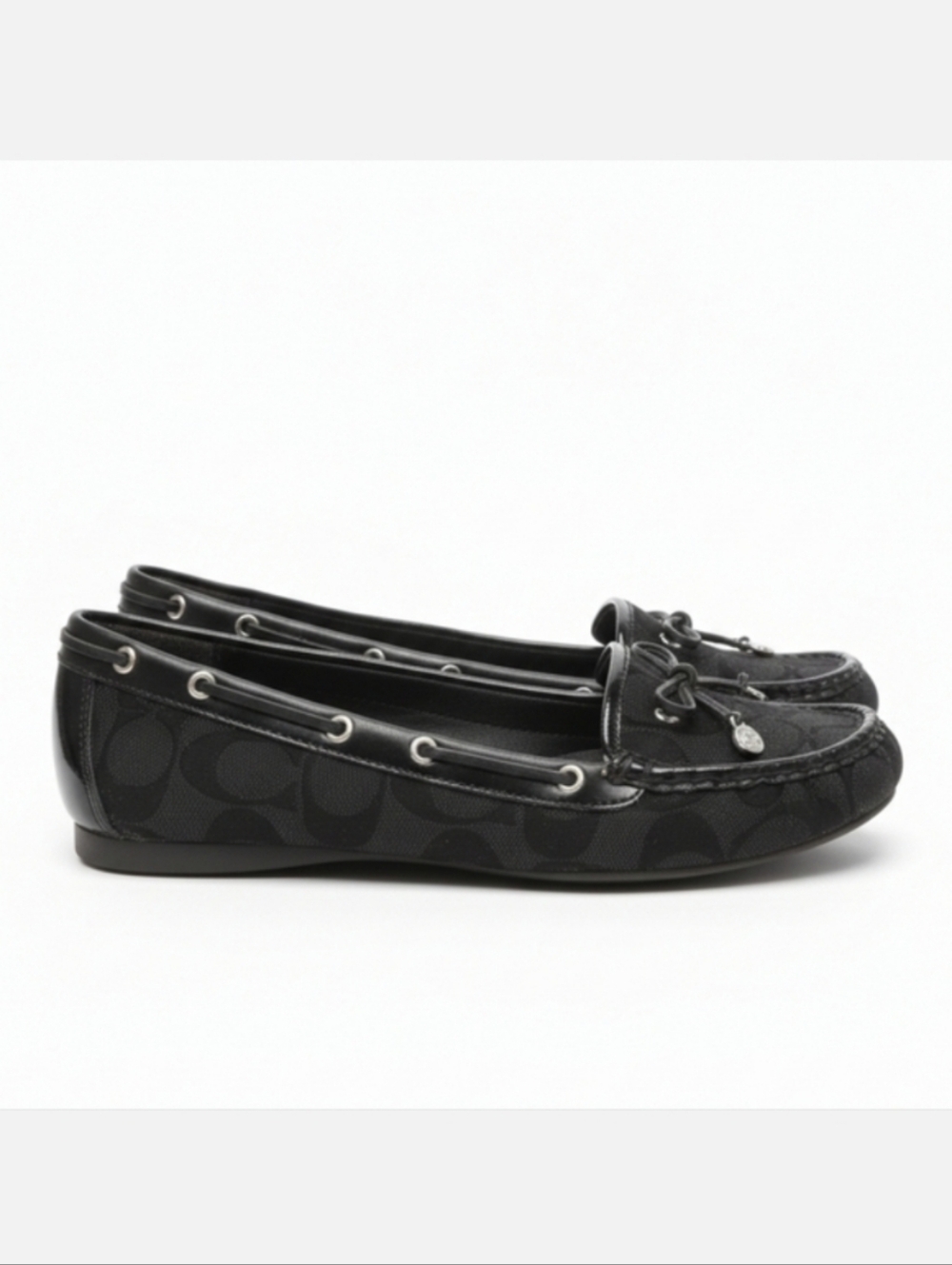 Coach Rinna Jacquard Driving Moccasins Black Signature Monogram Logo Flats 6.5